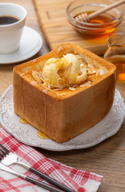 Honey toast drizzled generously with honey