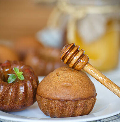Sweet little honey cakes on a white plate